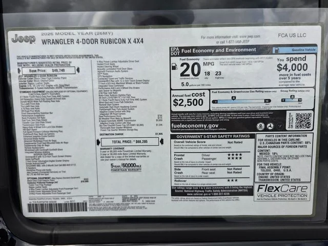 New 2026 Black Clear-Coat Exterior Paint Jeep Rubicon X image 3