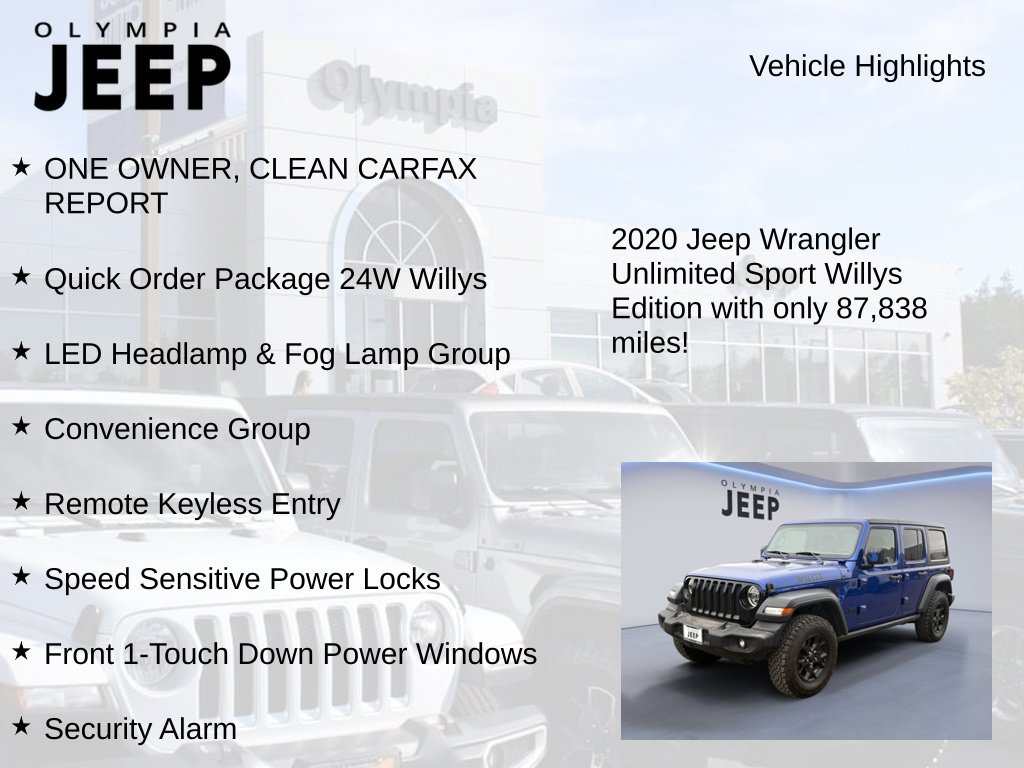 Used 2020 Blue Jeep Unlimited Willys image 7