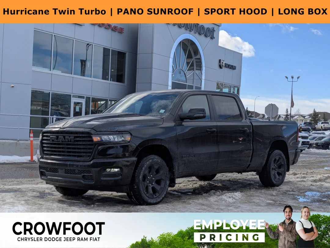 New 2026 Black RAM Sport - - 4x4 - Panoramic Sunroof - Sport Performance Hood - Hurricane Turbo - 3.92 Axle & More! image 1