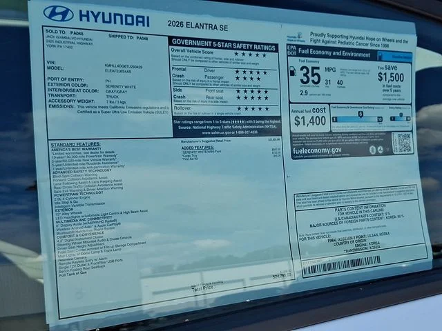 New 2026 White Hyundai SE image 16