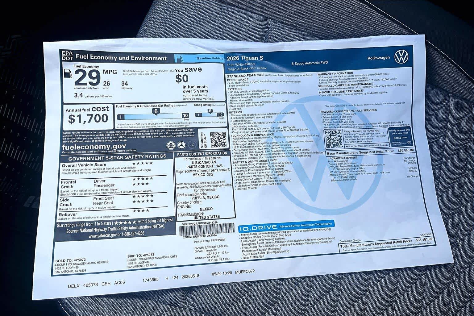 New 2026 Pure White Volkswagen S FWD image 21