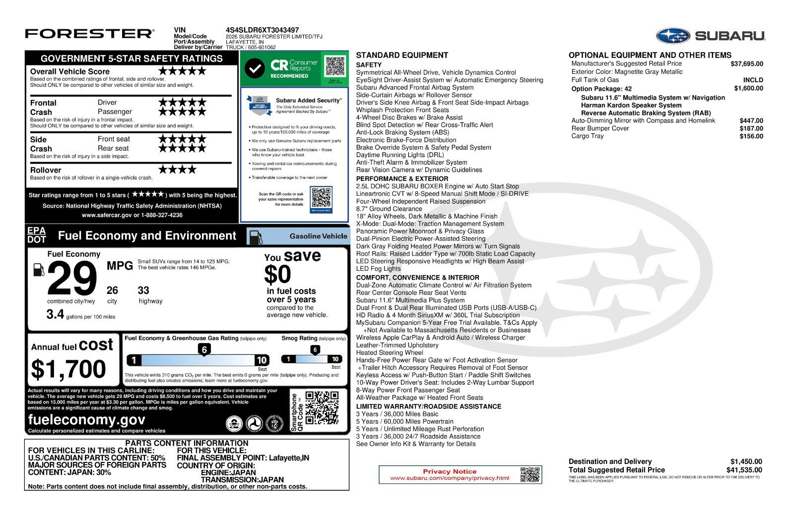 New 2026 MAGNETITE GRAY METALLIC Subaru Limited image 11