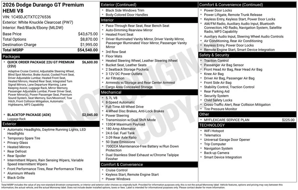 New 2026 White Knuckle Clear-Coat Exterior Paint Dodge GT Premium HEMI V8 image 9