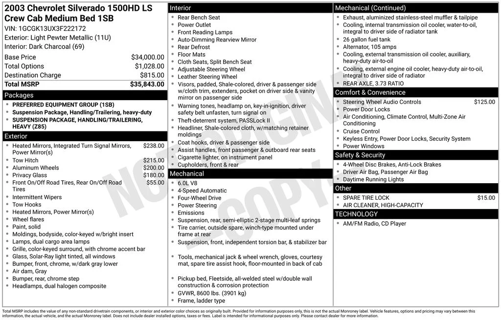 Used 2003 Gray Chevrolet LS image 2