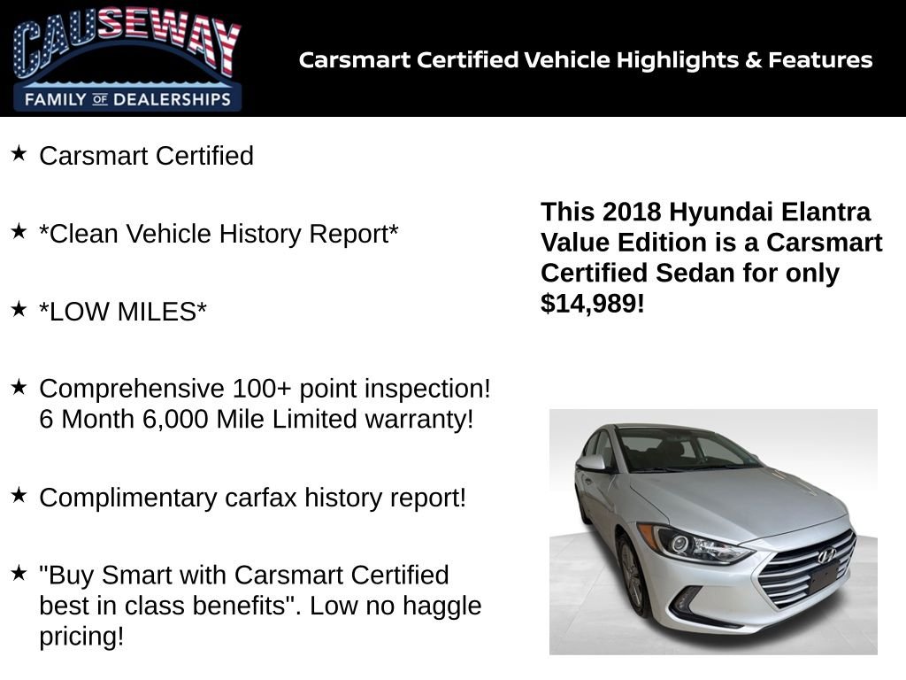 Certified 2018 Hyundai Elantra Value Edition with VIN 5NPD84LF7JH386812 for sale in Stafford Township, NJ