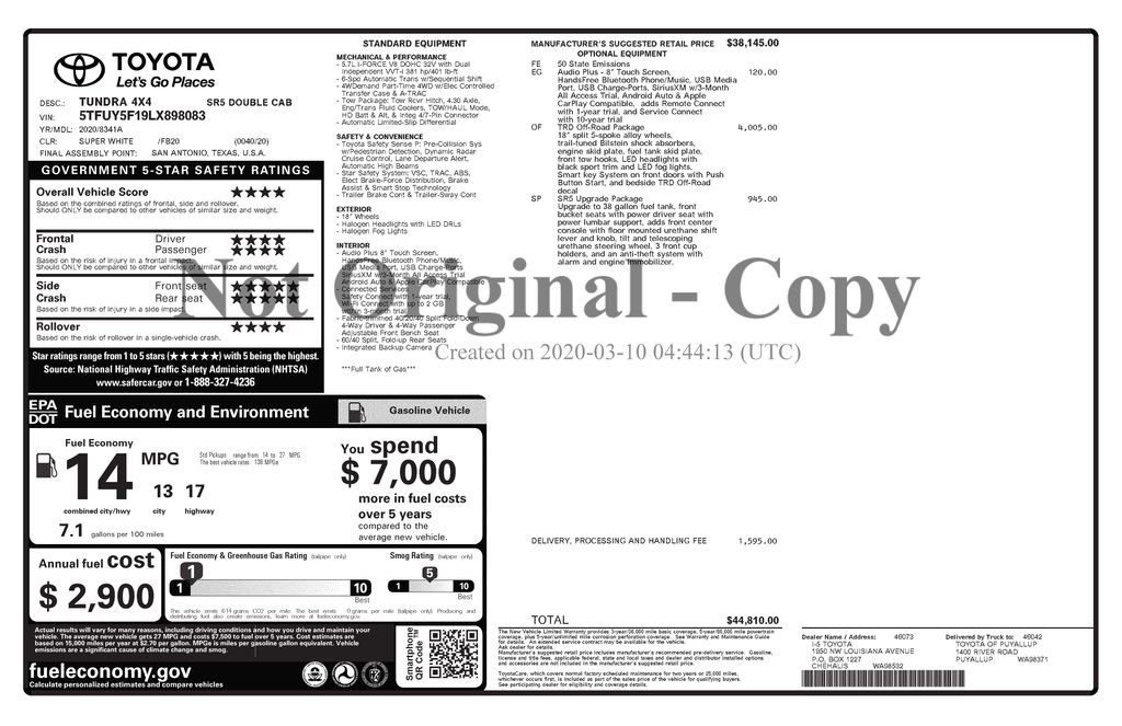 Used 2020 White Toyota SR5 image 4