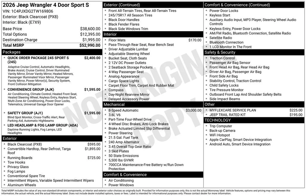 New 2026 Black Clear-Coat Exterior Paint Jeep Sport S image 6