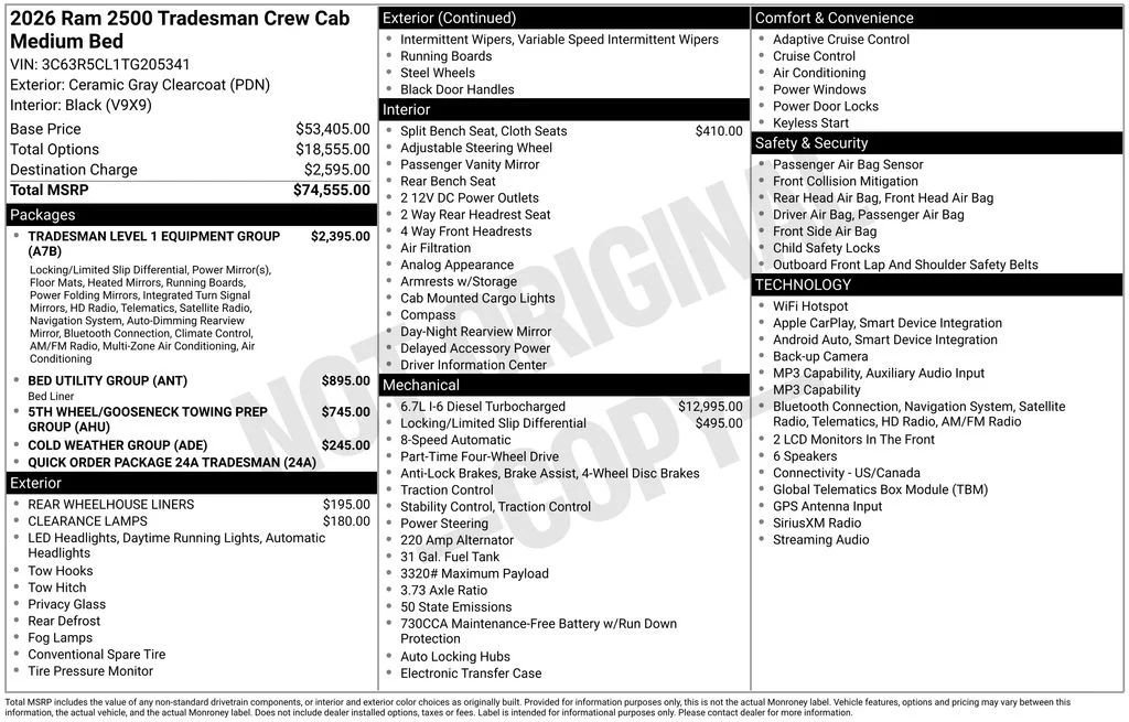 New 2026 Ceramic Gray Clear-Coat Exterior Paint RAM Tradesman image 6