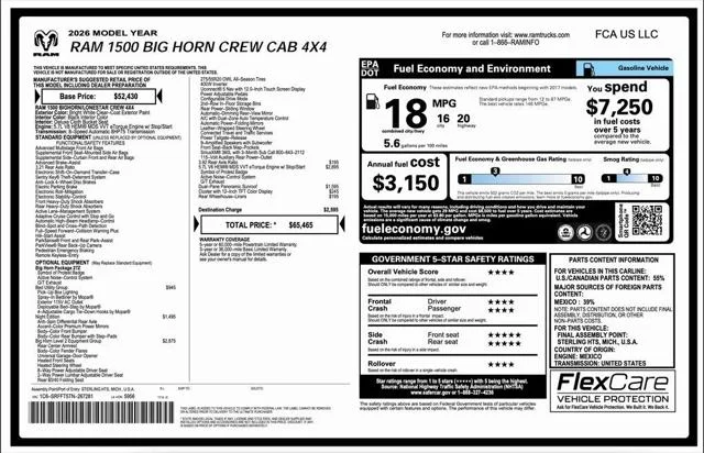 New 2026 Bright White Clear-Coat Exterior Paint RAM BIG HORN image 2