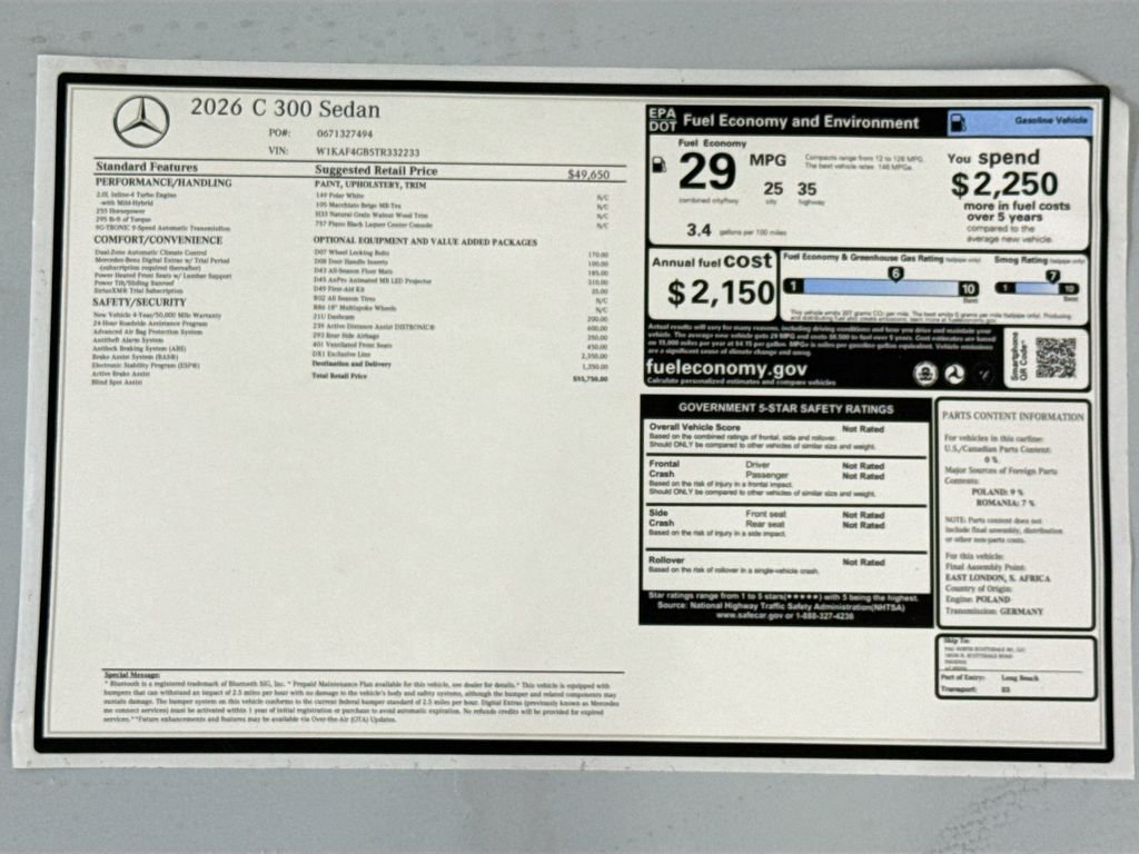 New 2026 Polar White Mercedes-Benz C 300 image 9