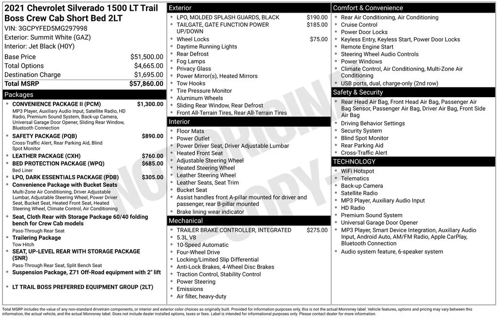 Used 2021 White Chevrolet LT Trail Boss image 6