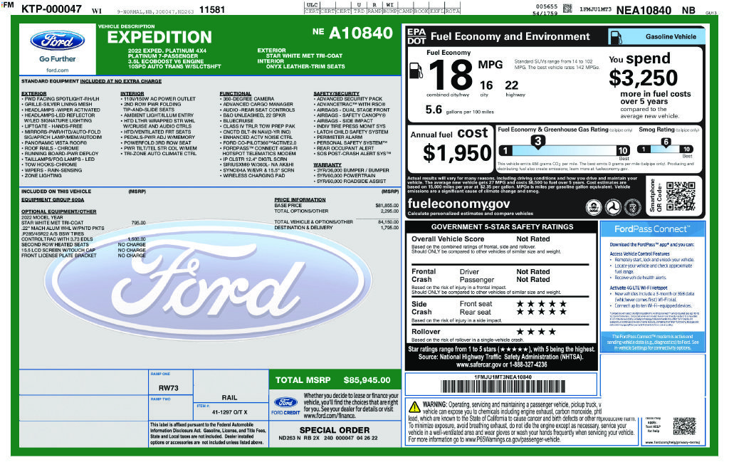 Used 2022 Star White Ford Platinum image 8