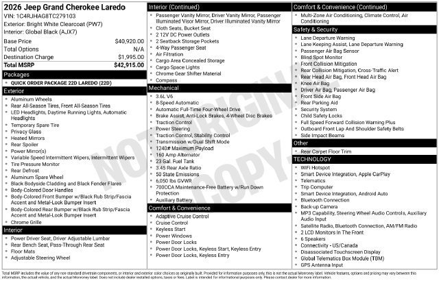 New 2026 Bright White Clear-Coat Exterior Paint Jeep Laredo image 34