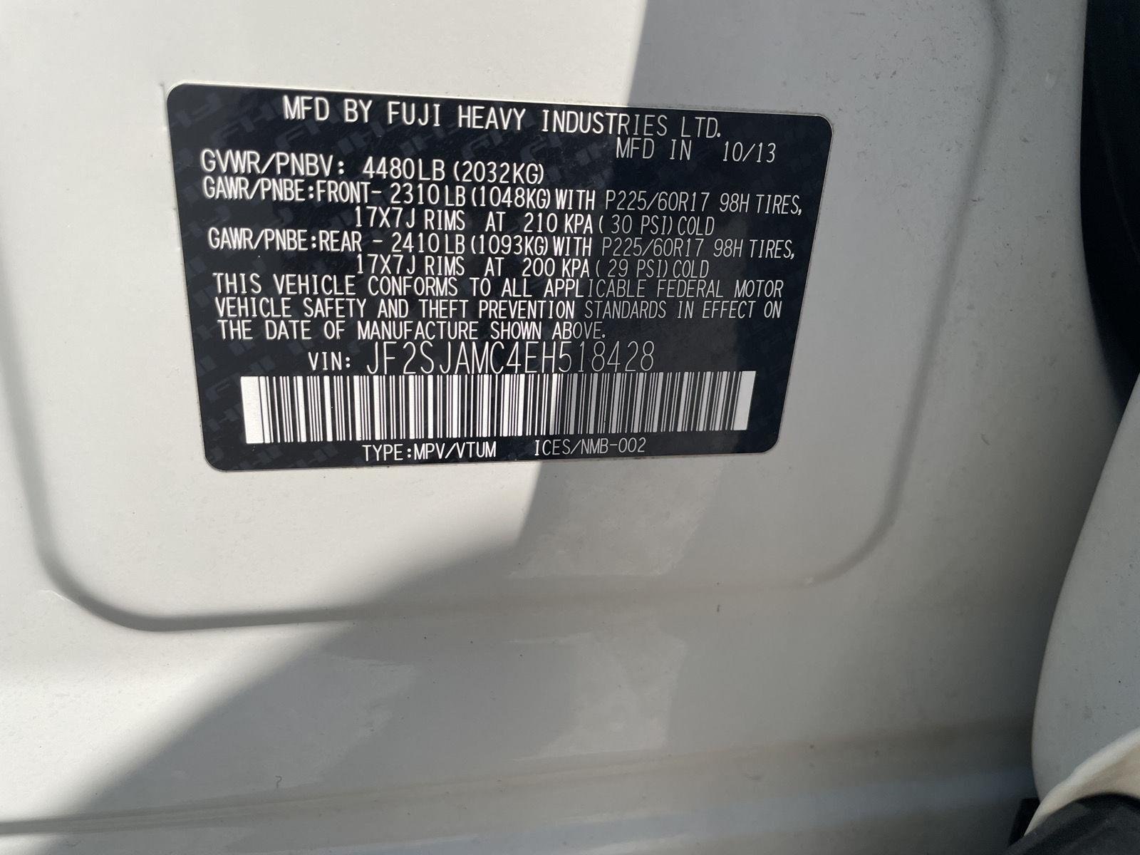 Used 2014 Satin White Pearl Subaru 2.5i Touring image 29