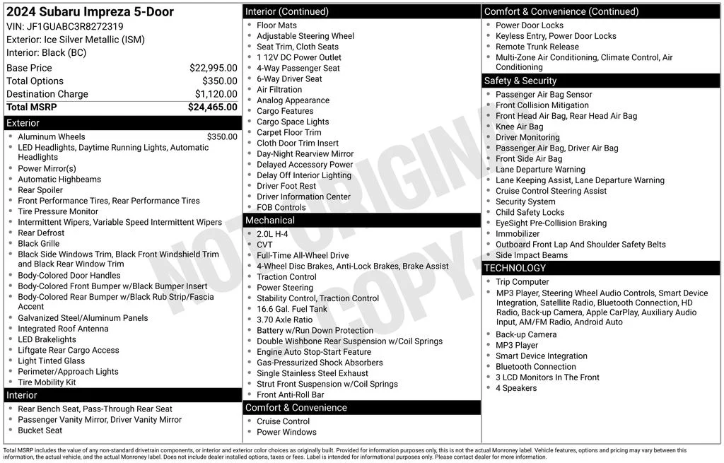 Used 2024 Silver Subaru Base image 2