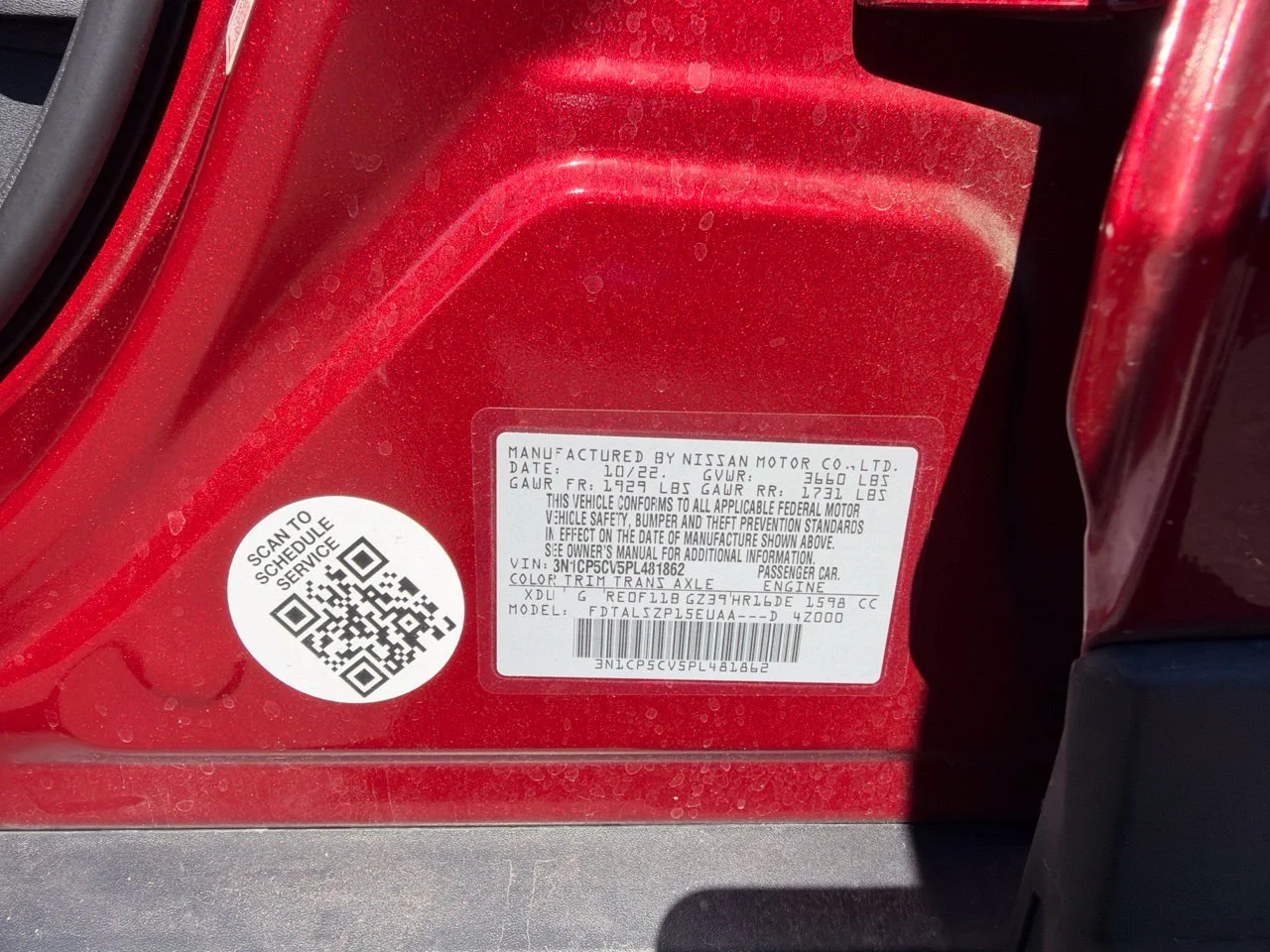Used 2023 Scarlet Ember Tintcoat Super Black Nissan SV image 8