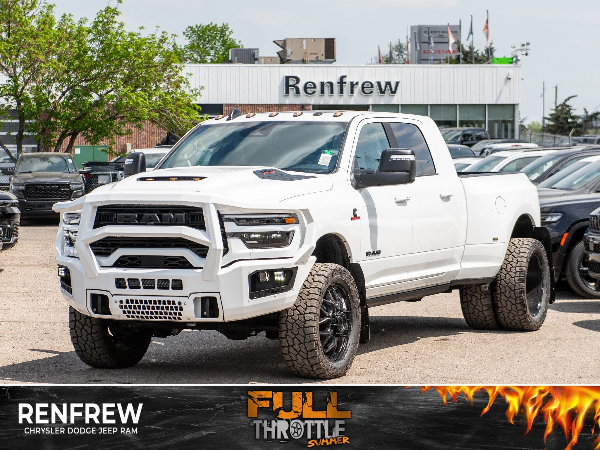 New 2026 White RAM Laramie* Mega Cab, 2 Inch Lift, 35 Inch Tires, Trigger Industries Bumper image 1