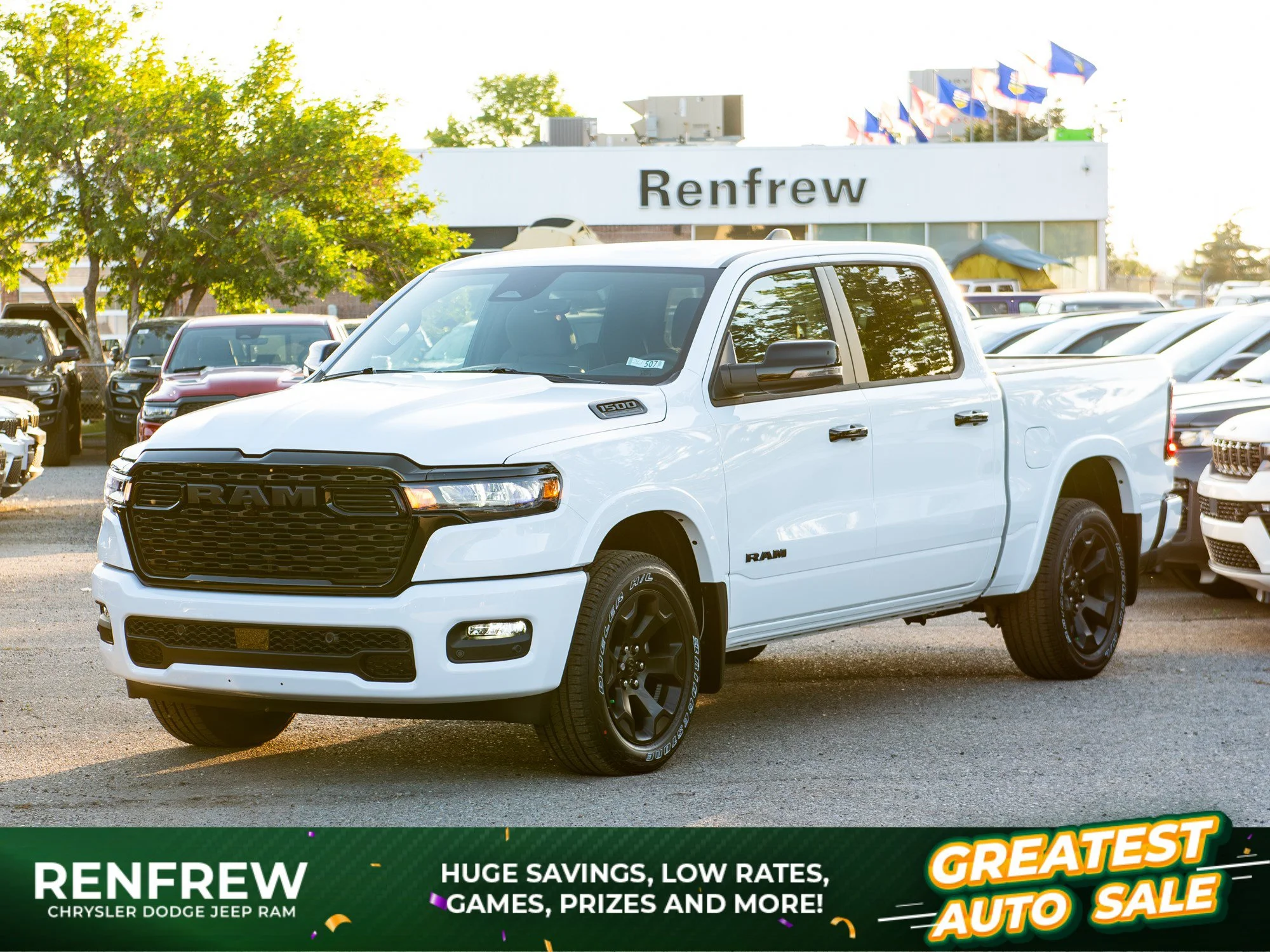 New 2026 White RAM Big Horn Night* Crew Cab 4x4, Heated Seats/Wheel, 3.92 Rear Axle Ratio image 1