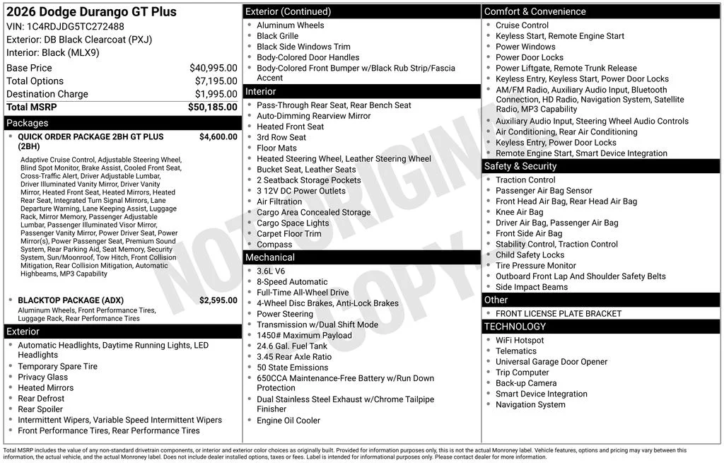 New 2026 Diamond Black Clear-Coat Exterior Paint Dodge GT Plus image 4