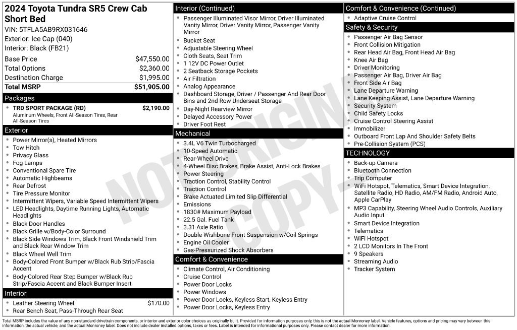 Used 2024 White Toyota SR5 image 2