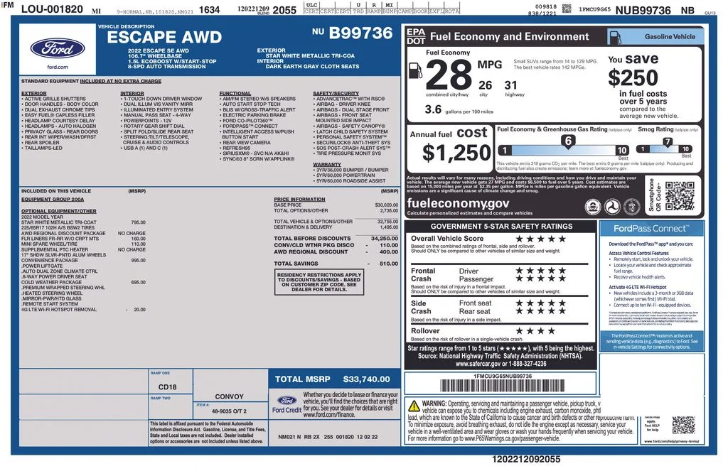 Used 2022 White Ford SE image 17