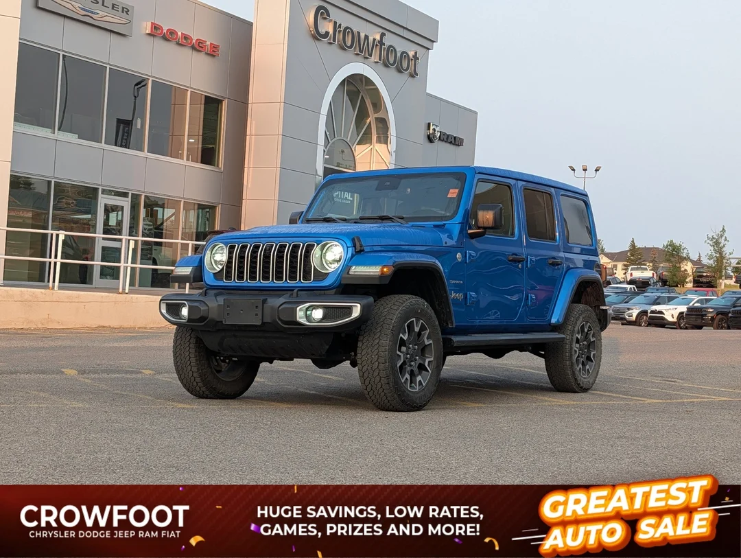 Used 2024 Blue Jeep Sahara - - 4x4 - Leather Seats - Power Soft Top - Remote Start & More! image 1