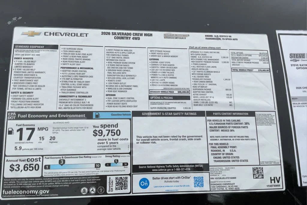 New 2026 Chevrolet Silverado 1500 High Country 4D Crew Cab