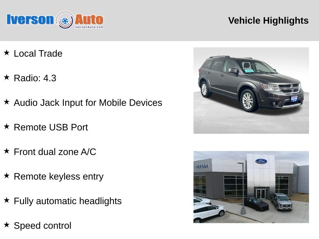 Used 2017 Dodge Journey SXT with VIN 3C4PDDBG6HT591924 for sale in Huron, SD