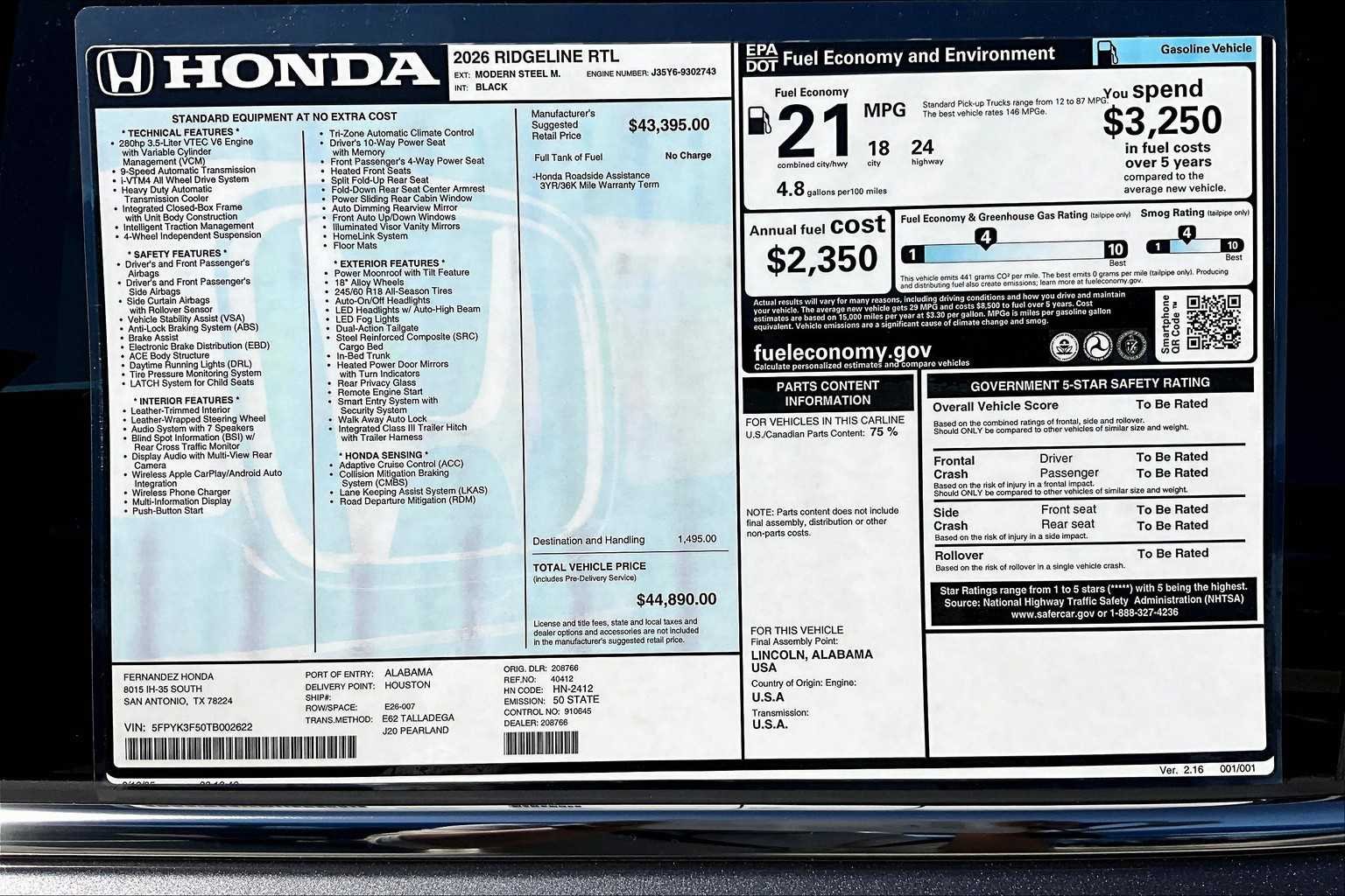 2026 Honda Ridgeline RTL - Photo 19