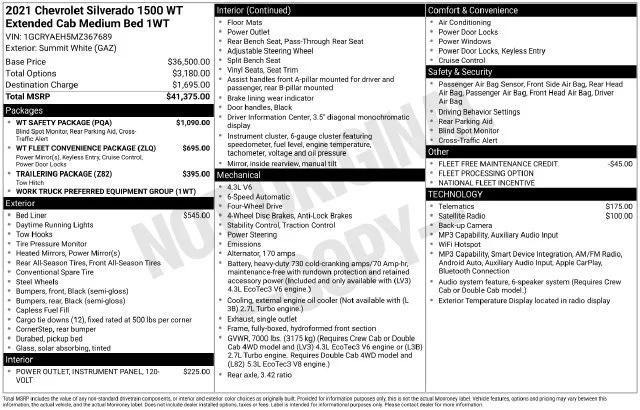 Used 2021 White Chevrolet WT image 7