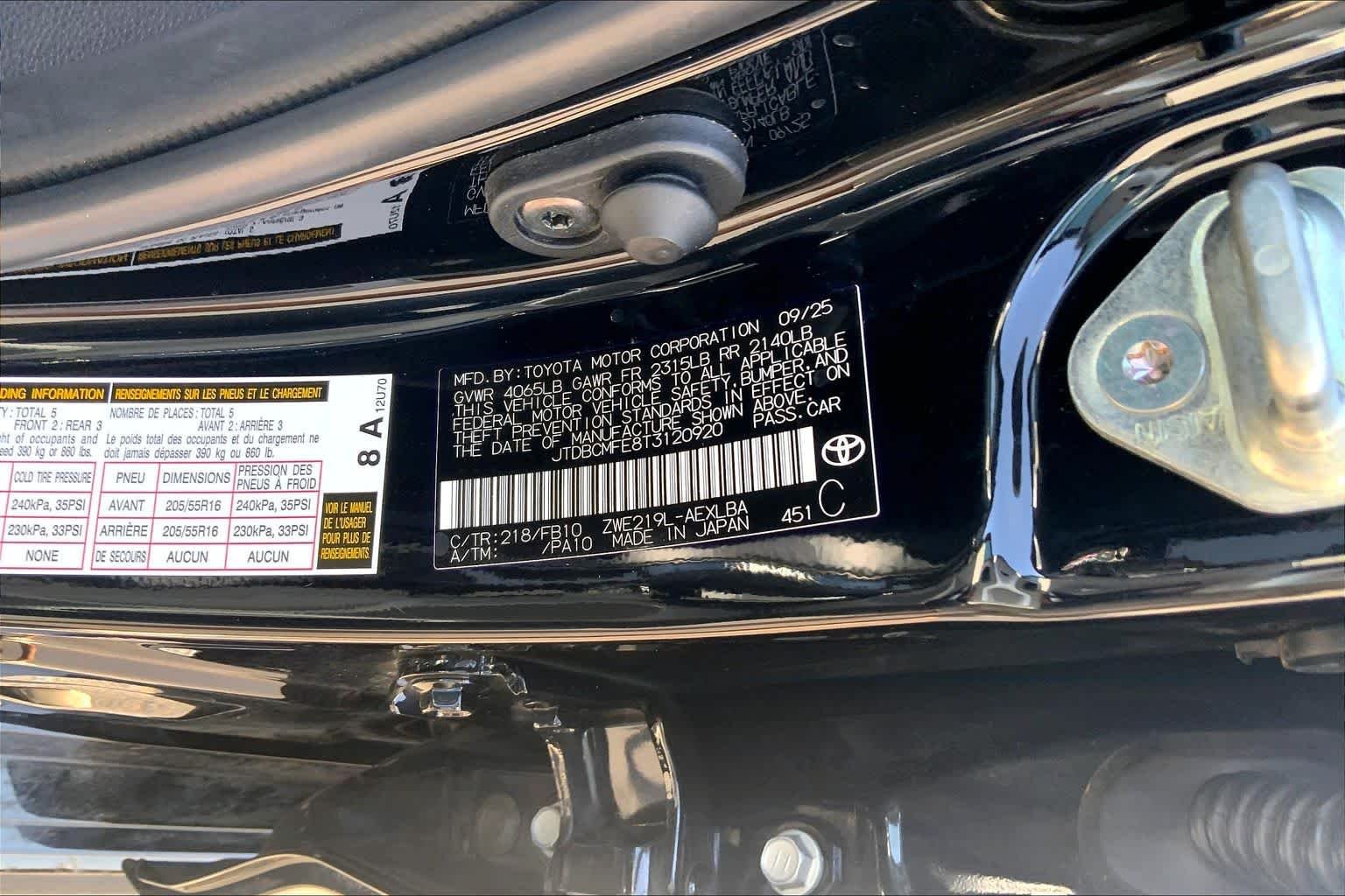 Used 2026 Midnight Black Metallic Toyota Hybrid LE image 37