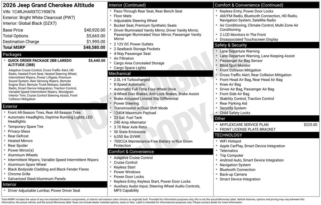 New 2026 Bright White Clear-Coat Exterior Paint Jeep Altitude image 43