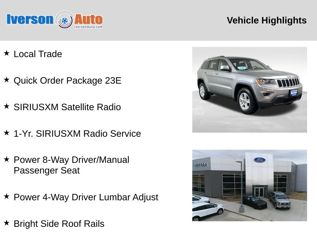 Used 2015 Jeep Grand Cherokee Laredo E with VIN 1C4RJFAG3FC660866 for sale in Huron, SD