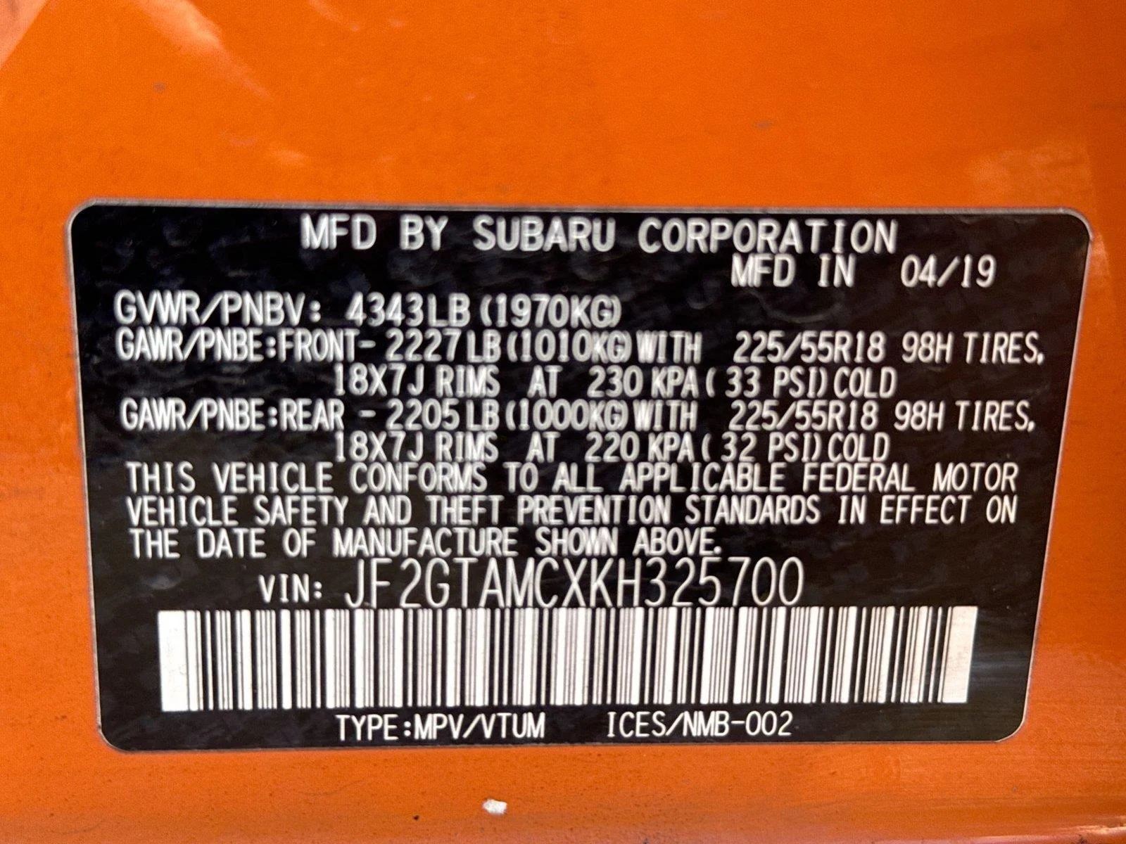Used 2019 Sunshine Orange Subaru Limited image 26