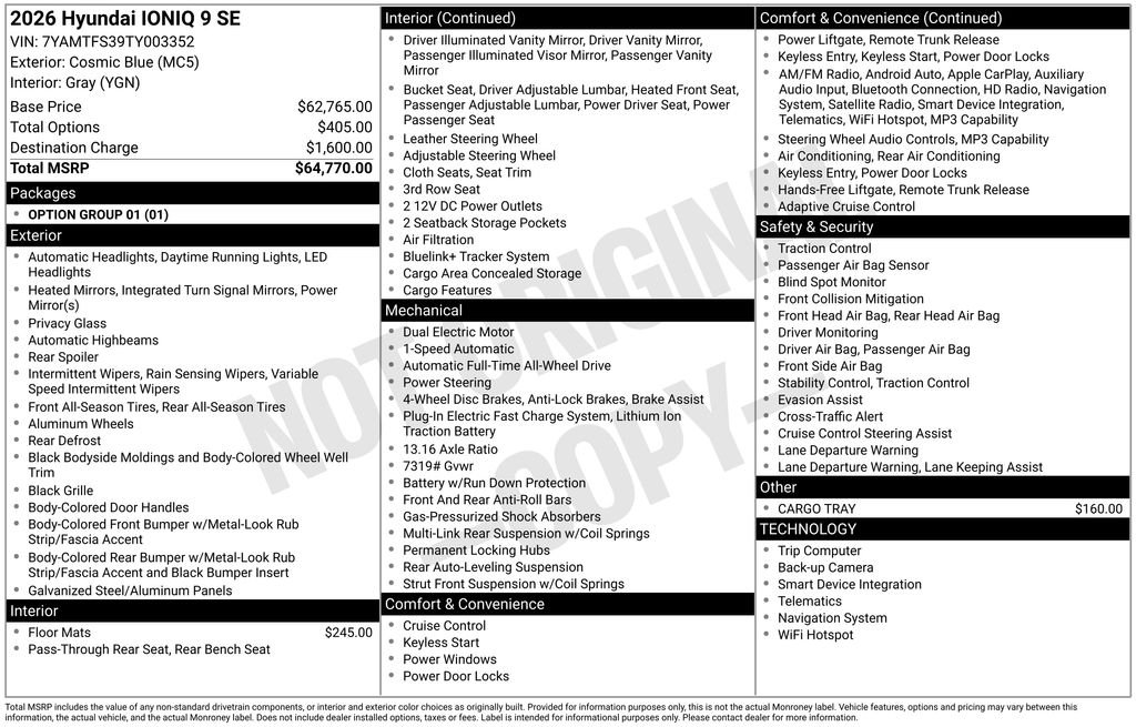 Certified 2026 Hyundai IONIQ 9 SE with VIN 7YAMTFS39TY003352 for sale in Highland Park, IL
