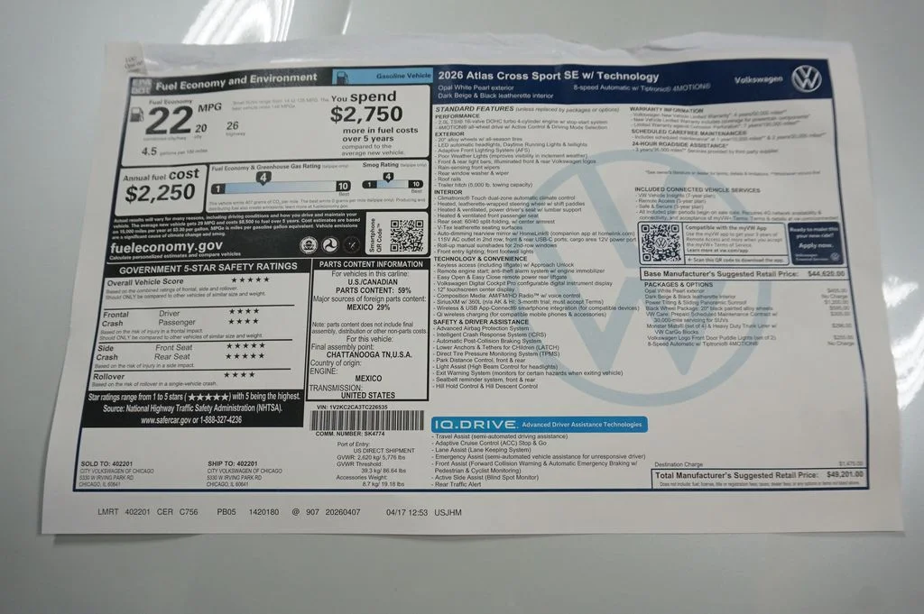 New 2026 Opal White Volkswagen 2.0T SE w/Technology image 37