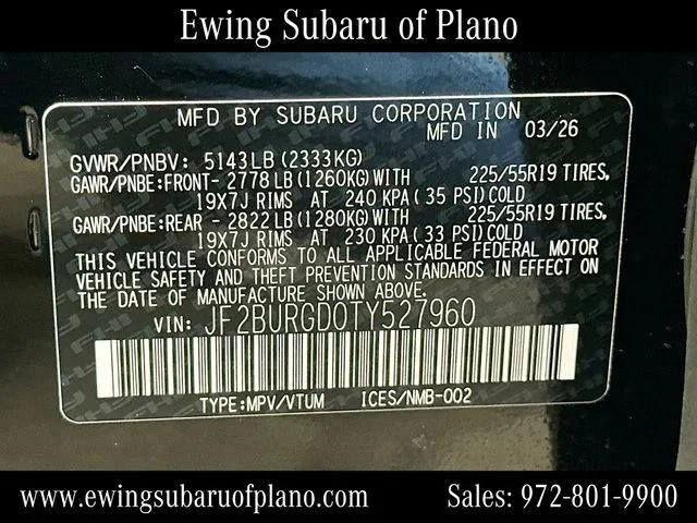 New 2026 CRYSTAL BLACK SILICA Subaru Limited XT image 68