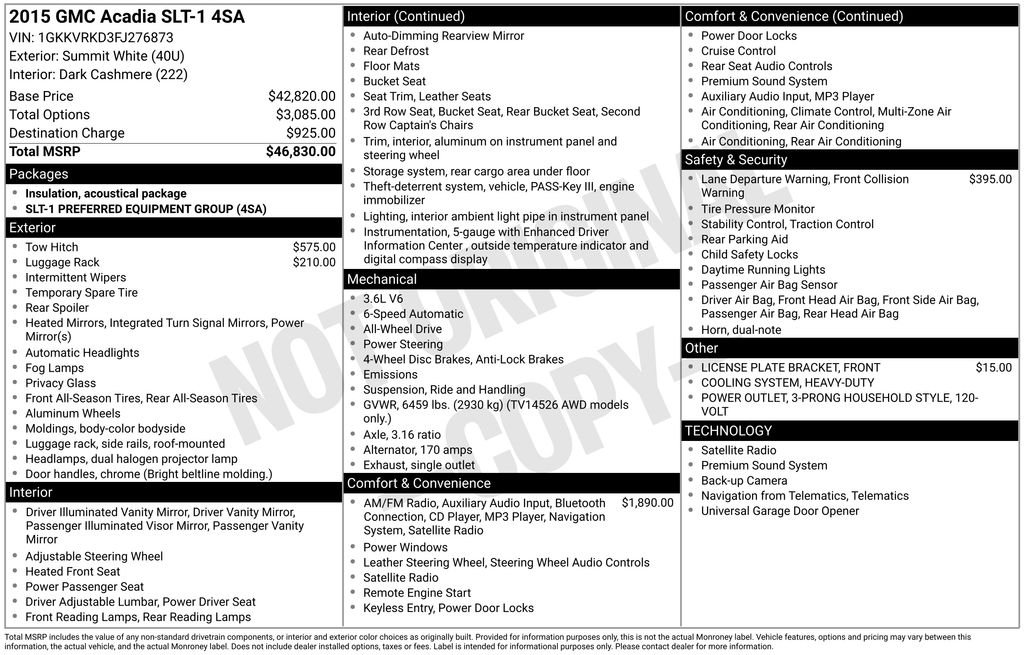 Used 2015 GMC Acadia SLT1 with VIN 1GKKVRKD3FJ276873 for sale in Elk River, Minnesota