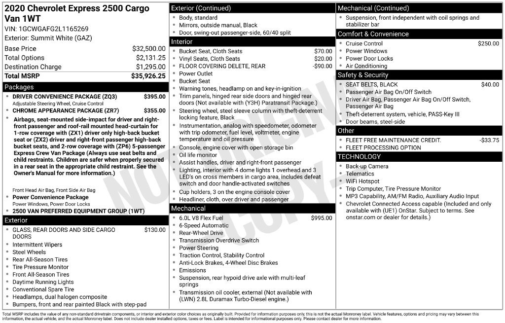2020 Chevrolet Express 2500 Work Van