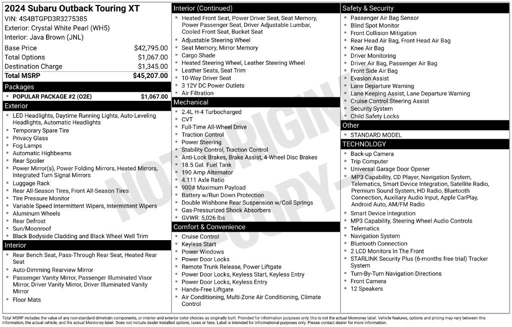 Used 2024 Crystal White Pearl Subaru Touring XT image 3
