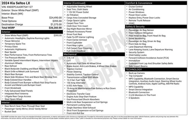 Used 2024 White Kia LX image 8