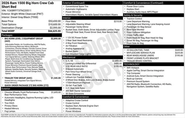 New 2026 Bright White Clear-Coat Exterior Paint RAM BIG HORN image 6