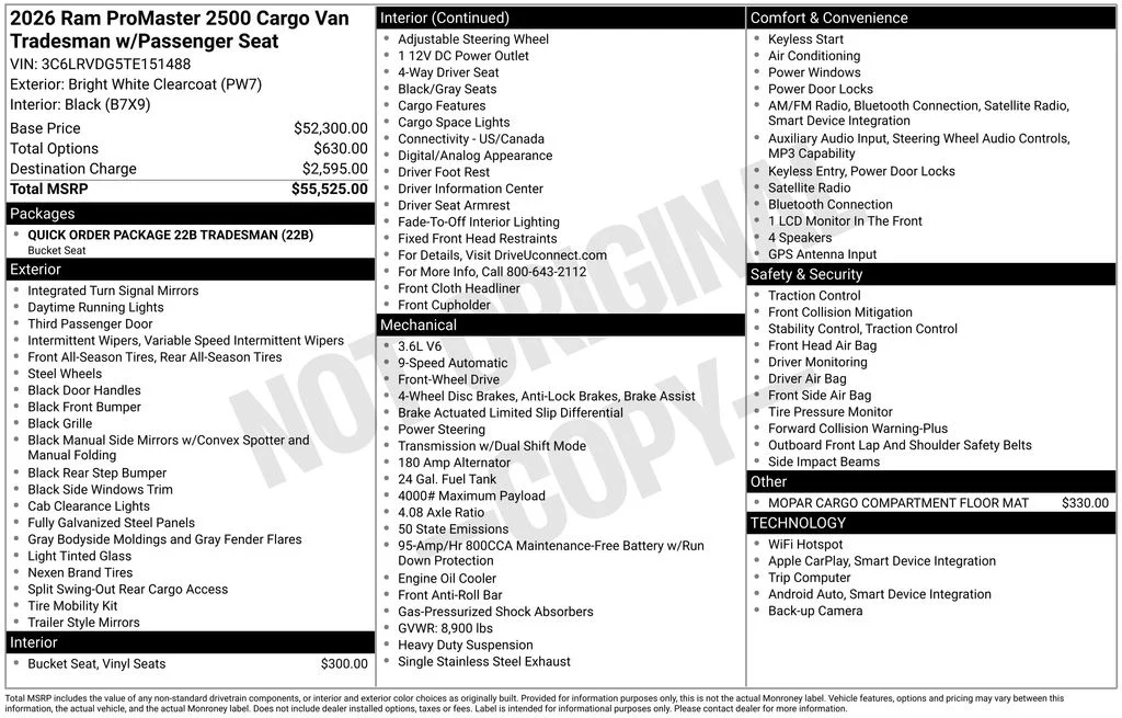 New 2026 Bright White Clear-Coat Exterior Paint RAM High Roof image 6