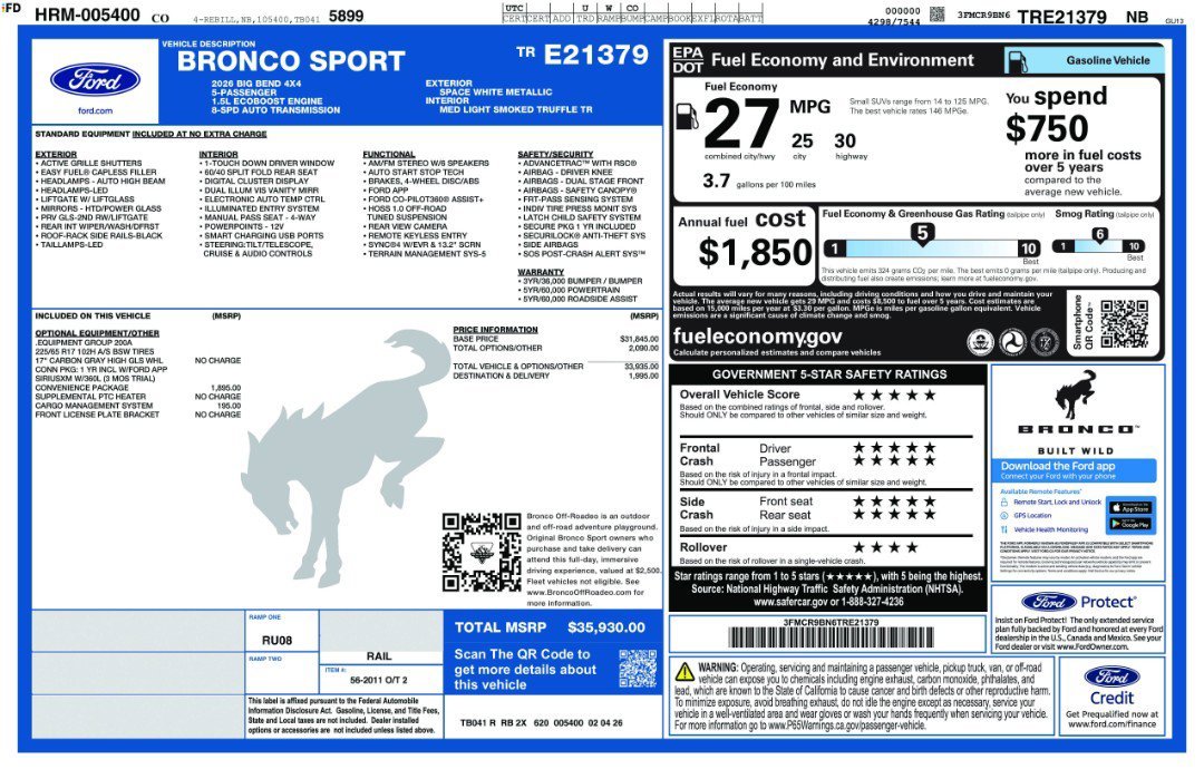New 2026 Space White Metallic Ford Big Bend image 11