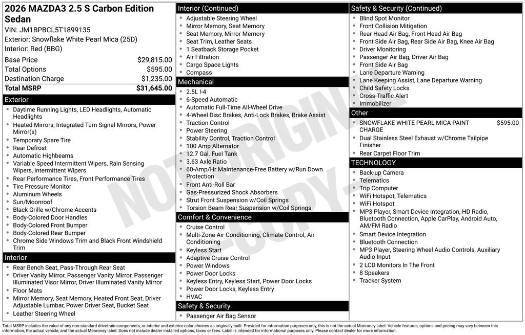 New 2026 Snowflake White Pearl Mazda 2.5 S Carbon Edition AWD image 3