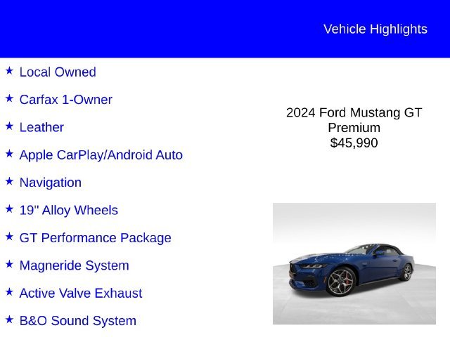 Certified Used 2024 Atlas Blue Metallic Ford GT Premium image 2