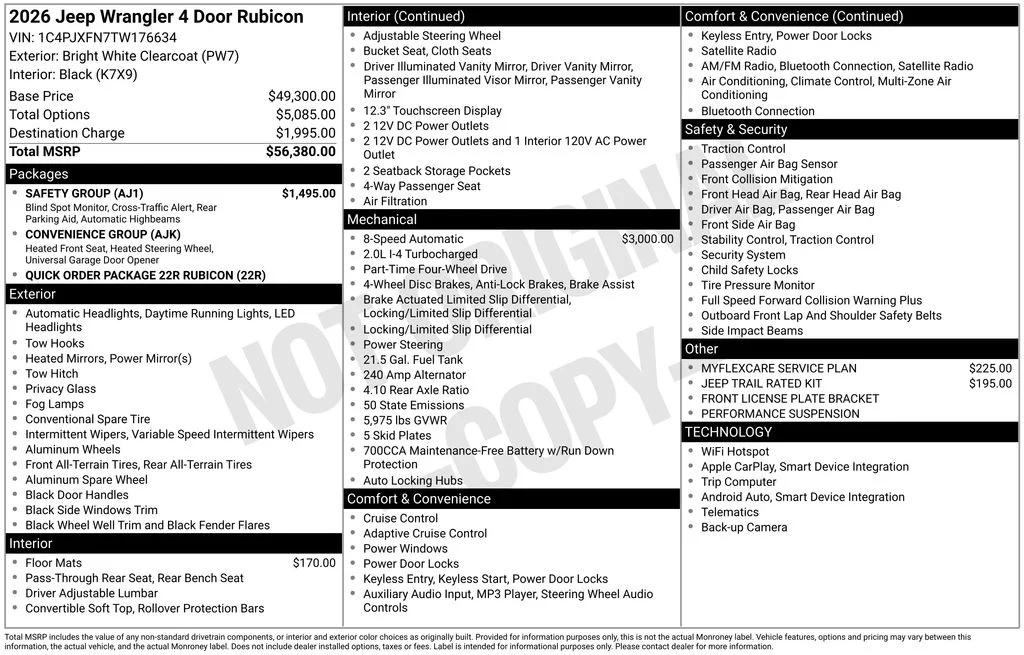 New 2026 Bright White Clear-Coat Exterior Paint Jeep Rubicon image 6