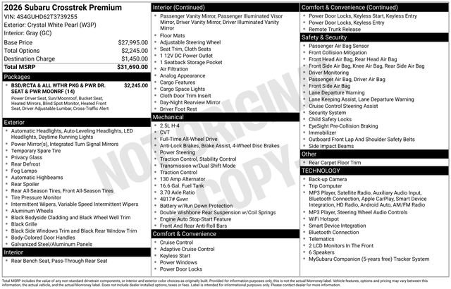 Used 2026 Crystal White Pearl Subaru Premium image 21