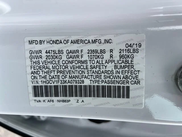 Used 2019 Platinum White Pearl Honda Sport 1.5T image 17