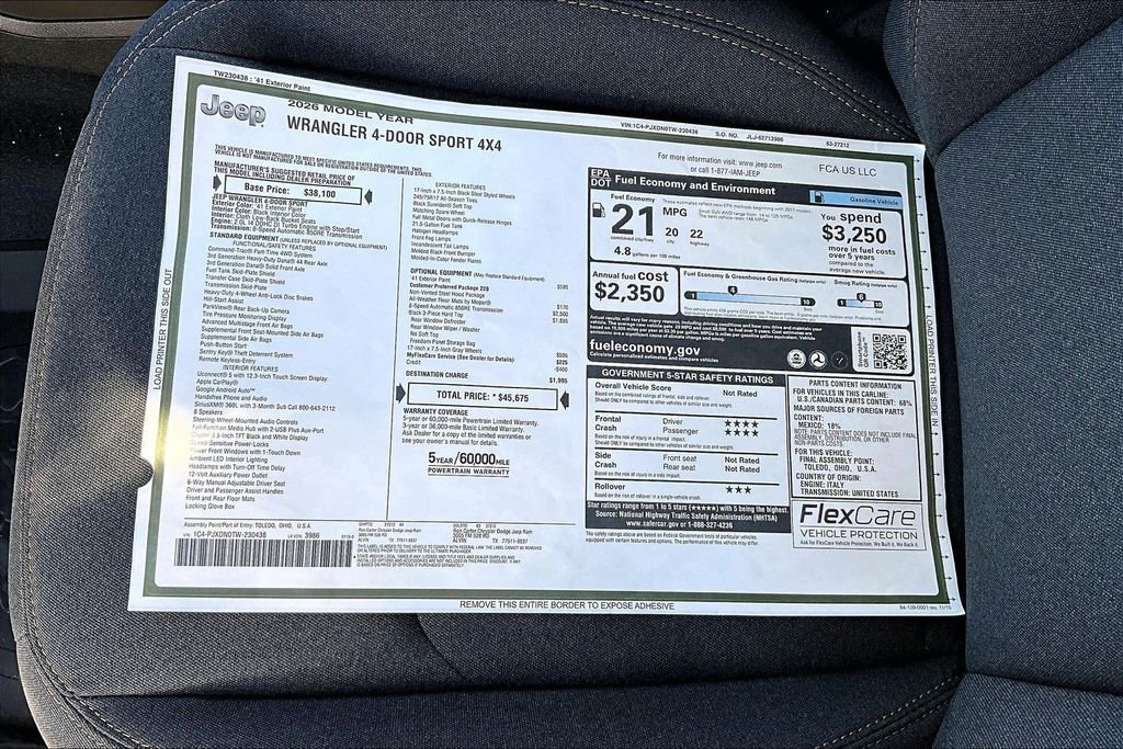 New 2026 Jeep Wrangler Sport 4D Sport Utility